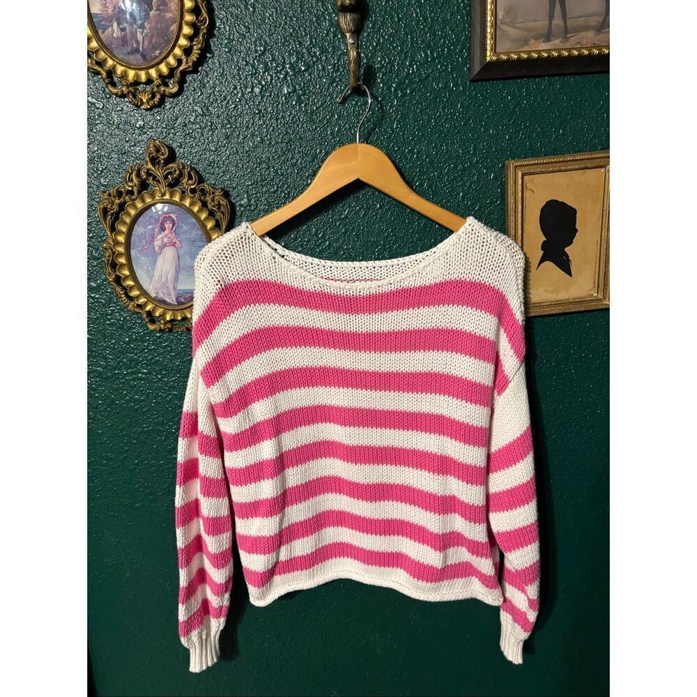 Aerie Pink and White Striped Sweater Size Medium